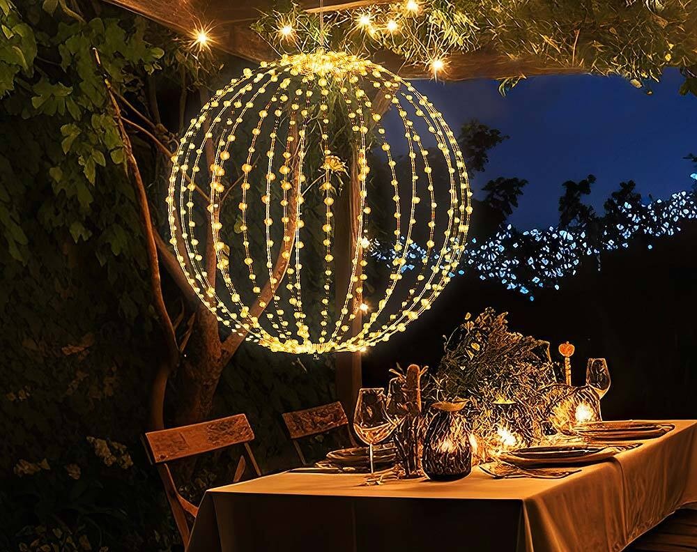 Leuchtkugel Weihnachten zum Hängen LED Kugel Metall Warmweiß Stecker Timer Outdoor