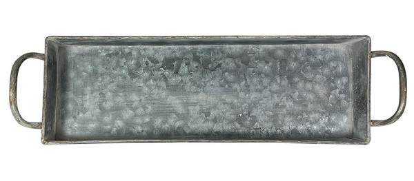 Tablett Zink Rechteckig mit Griffen Dekotablett Vintage-Stil Antik-Stil 41x13cm