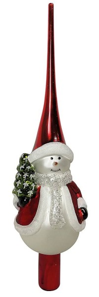 Christbaumspitze Schneemann Rot Weiß Echt Glas Weihnachtsbaumspitze 30cm