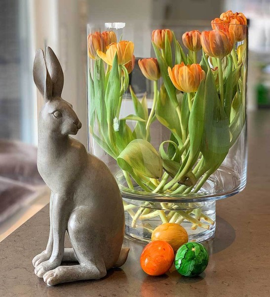 Hase Figur 30 cm Groß Deko Beton-Optik Grau Tischdeko Ostern Osterhase