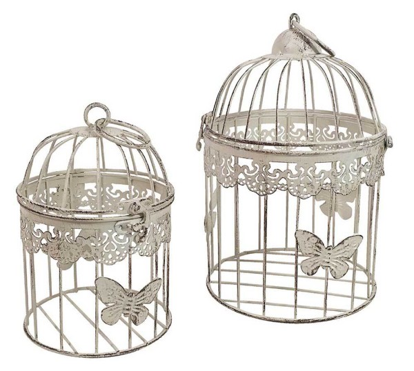 Deko Vogelkäfig Dekokäfig 2er-Set Schmetterling Nostalgie Antik-Stil Weiß