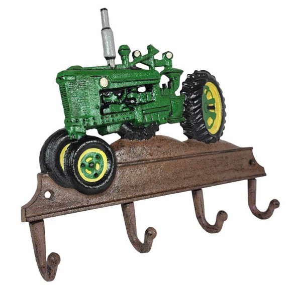 Wandgarderobe Trecker Grün Traktor Garderobe Vintage-Stil Gusseisen 4 Haken