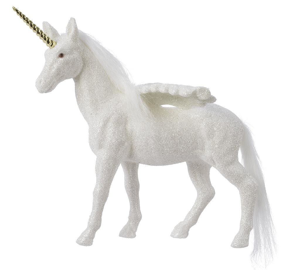 Pegasus Figur Weiß Glitzer Weihnachten Dekofigur Geflügeltes Einhorn H 21cm