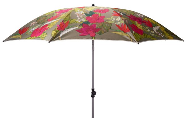 Sonnenschirm Dschungel 200 cm Tropen Blumen Strandschirm Knickbar UPF 50+ Oliv