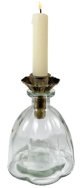 Vase Glas mit Kerzenhalteraufsatz Gold Flaschenaufsatz Vintage Dekovase
