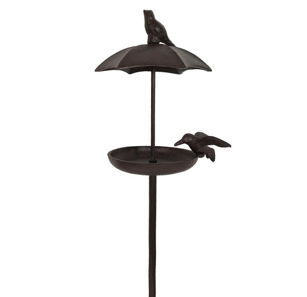 Vogeltränke Schirm Gartenstecker Vogelbad mit Dach Futterstation 112cm