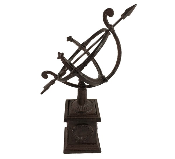 Sonnenuhr auf Standfuß Antik-Stil Gusseisen Braun Gartendeko H 34cm