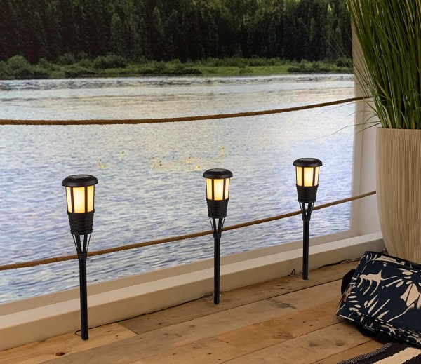 Solar Fackel mit Flammeneffekt Schwarz LED Lichtsensor Gartenfackel 61cm