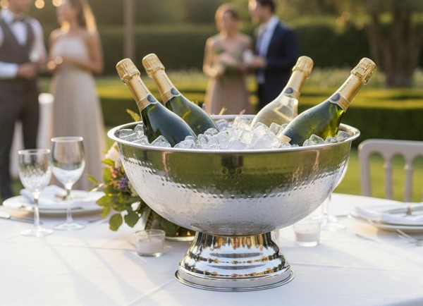 Edler Sektkühler Schale Champagnerkühler Weinkühler Edelstahl Hammerschlag 40 cm