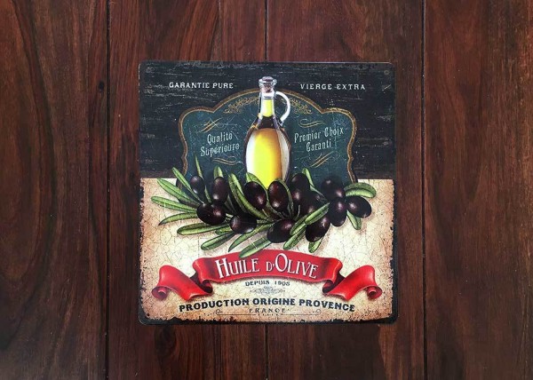 Blechschild Huile d`Olive Retro Vintage Olivenöl Provence Deko Küche 30x30cm