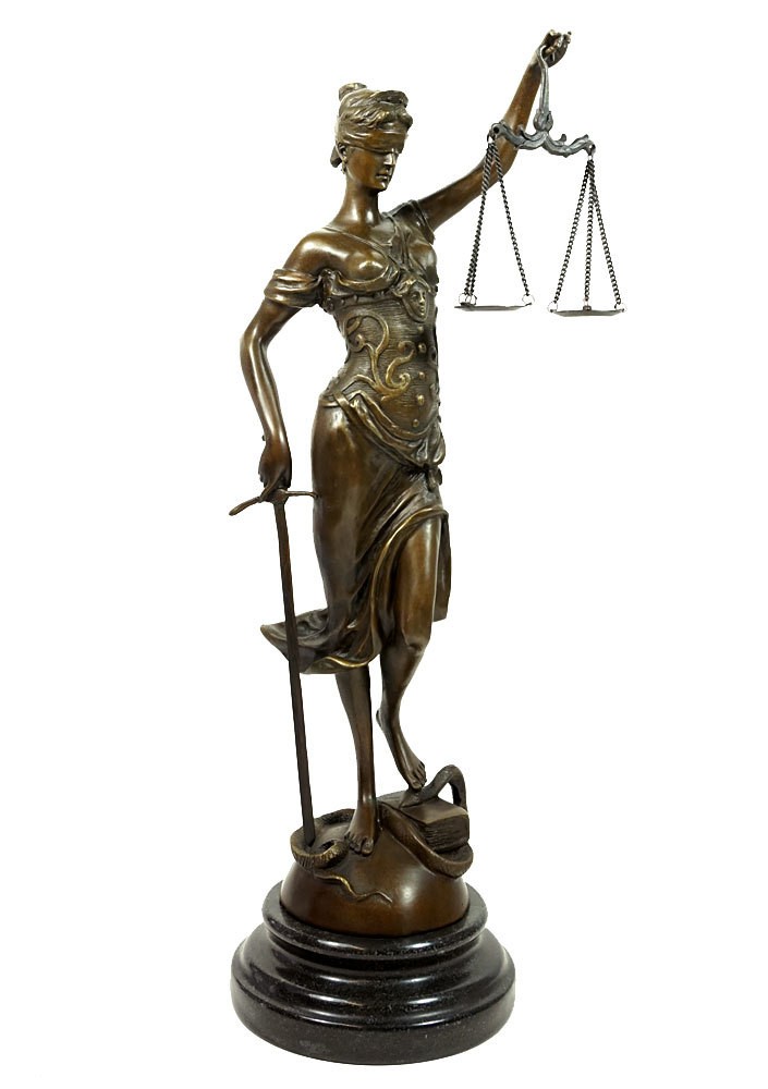 Bronze Skulptur Figur Justitia Göttin der Gerechtigkeit Marmorsockel 41cm