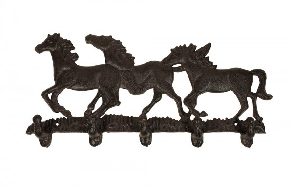 Wandgarderobe Pferde Garderobenhaken Gusseisen Antik-Stil Braun 37cm