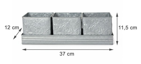 Zink Blumentopf Set Vintage-Stil 3 Stück mit Tablett Pflanzgefäß Kräutertopf