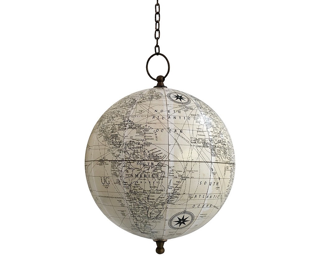 Globus zum Aufhängen Hängeglobus mit Kette Creme Weltkugel Antik-Stil Ø 20cm
