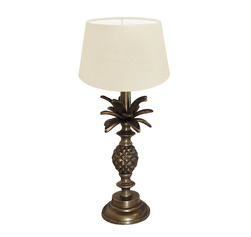 Tischleuchte Ananas Bronze-Optik Tischlampe mit Lampenschirm Weiß 42cm