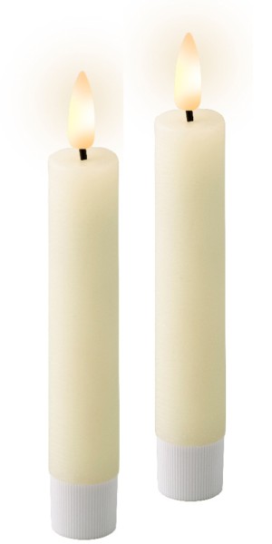 LED Stabkerze Echtwachs Elfenbein 2 Stück Warmweiß flackernd Timer Batterie
