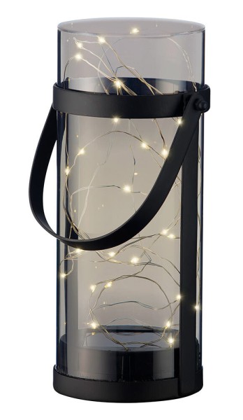 Solar Laterne für Außen LED Solarleuchte mit Henkel Warmweiß Windlicht Grau 25cm