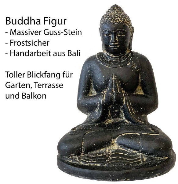 Buddha Figur 30 cm Guss-Stein Massiv Frostsicher Sitzend Gruß Garten Statue