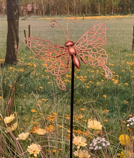 Gartenstecker Schmetterling Metall Farbe Kupfer Gartenstab Landhausstil 100cm