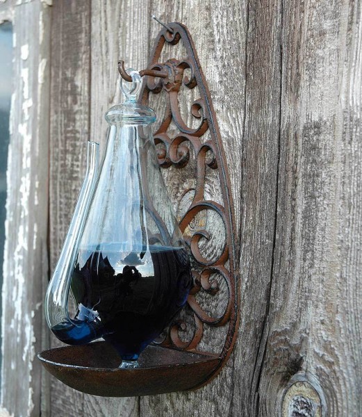 Goethe-Barometer Goetheglas Glasbarometer Wetterstation mit Halterung aus Guss
