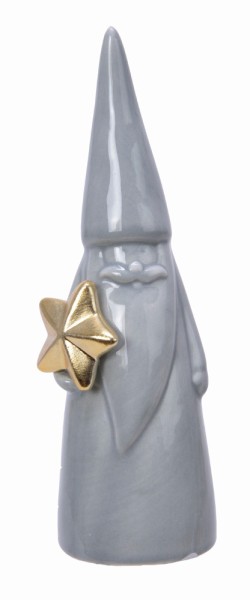 2 Weihnachtszwerge Dekofiguren mit Stern in Gold / Grau Weinachtsmann Nikolaus Figuren