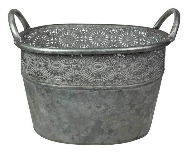 Zink Blumentopf Oval mit Griffen Vintage-Stil Pflanztopf Landhausstil Grau