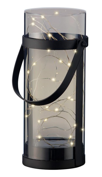 Solar Laterne für Außen LED Solarleuchte mit Henkel Warmweiß Windlicht Grau 25cm