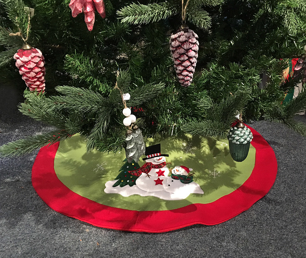 Weihnachtsbaumdecke Schneemann Grün Rund kaufen Rot 90cm Schneeflocke Christbaumdecke