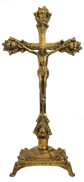 Kruzifix Stehendes Tisch-Kreuz aus Messing Jesus-Christus Antik-Stil 39cm