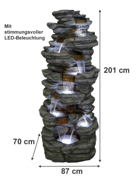 Ubbink AcquaArte Corte 201 cm Großes Wasserfall Set mit LED Naturgetreue Felsstruktur Gartenbrunnen
