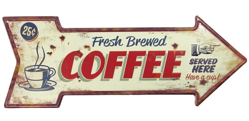 Blechschild Fresh Breewed COFFEE Nostalgie Wegweiser Vintage 50x19cm