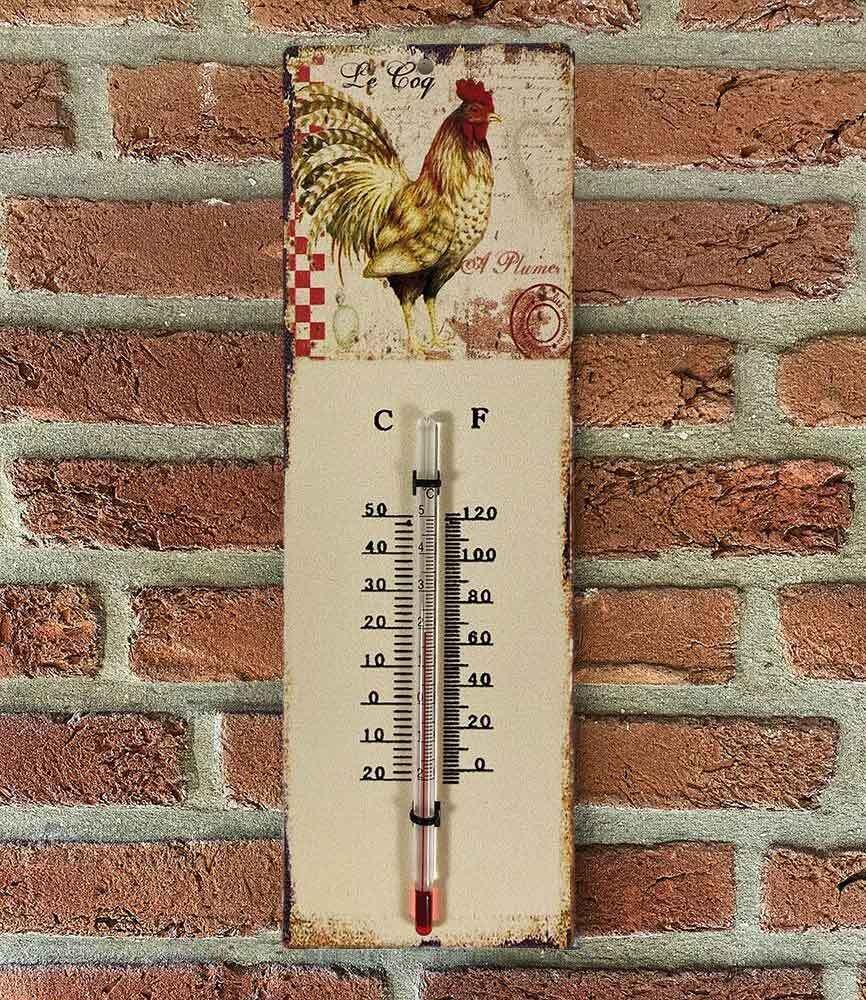 Wandthermometer Hahn Frankreich Thermometer Vintage Nostalgie Blechschild