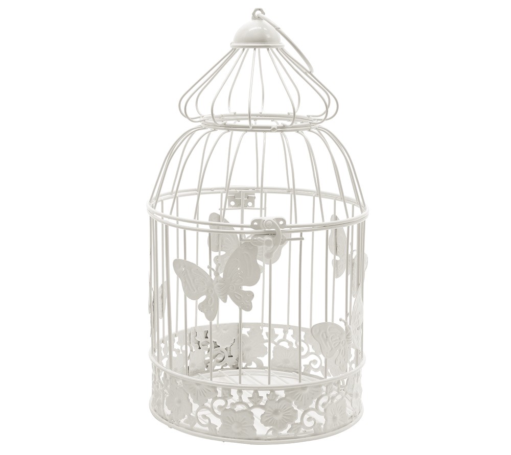 Deko Vogelkäfig Schmetterling Nostalgie Käfig Landhausstil Antik-Stil Weiß Deko Vogelkäfig Schmetterling Nostalgie Käfig Landhausstil Antik-Stil Weiß