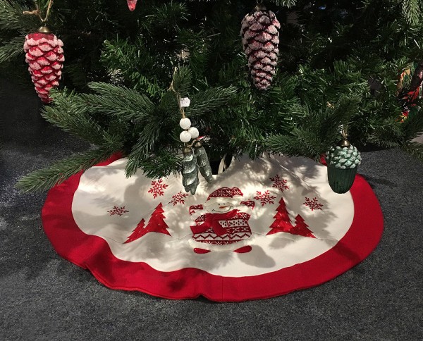 Weihnachtsbaumdecke Schneemann Weiß Rot Christbaum-Unterlage Ø 90cm