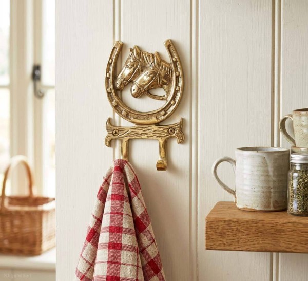 Wandgarderobe Hufeisen Pferd Messing Antik-Stil 14x9cm