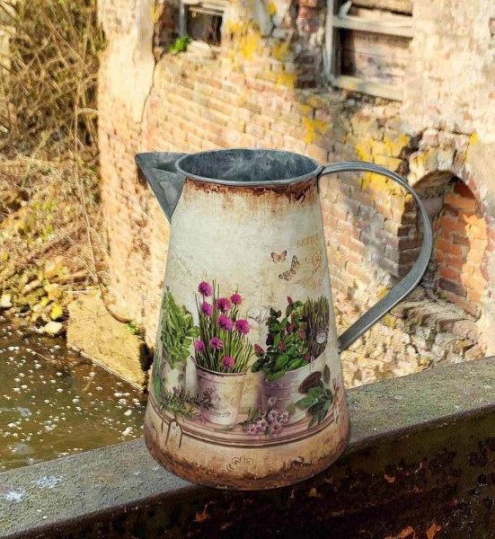 Deko Krug Zink Kräuter der Provence Zinkkrug Gießkanne Zinkkanne Vintage-Stil