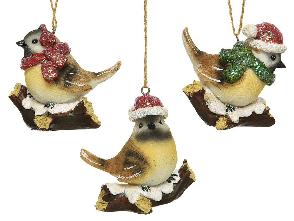 Christbaumschmuck Vögel mit Schal & Mütze 3 Stk Vogel Christbaumanhänger