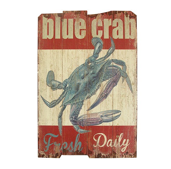 Wandbild BLUE CRAB Holz Nostalgie Vintage Diner Antik-Stil 60x40cm