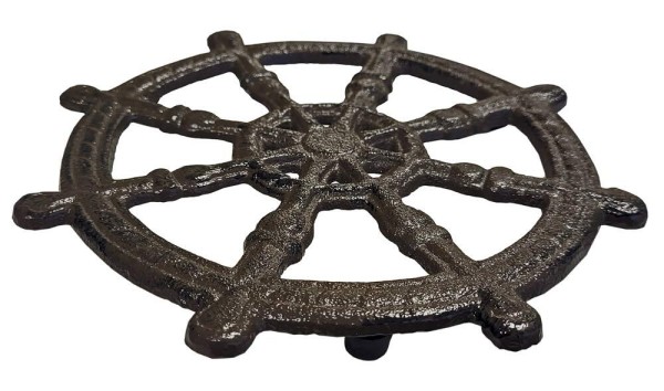 Topfuntersetzer Untersetzer Steuerrad Rund Gusseisen Antik-Braun Vintage 16cm