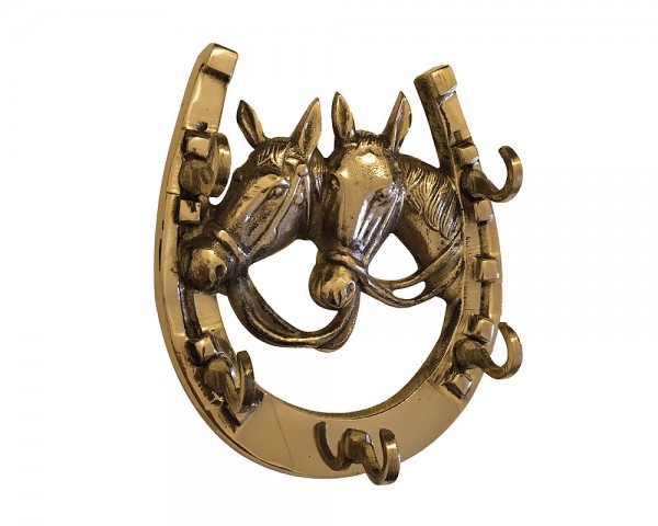 Schlüsselbrett Wandgarderobe Hufeisen Pferde Messing Antik-Stil 12x11cm