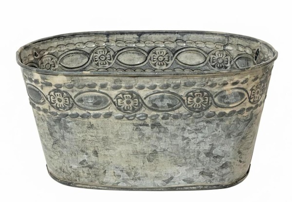 Zinktopf Pflanztopf Zink Blumentopf Oval Lang Landhausstil Antik-Grau