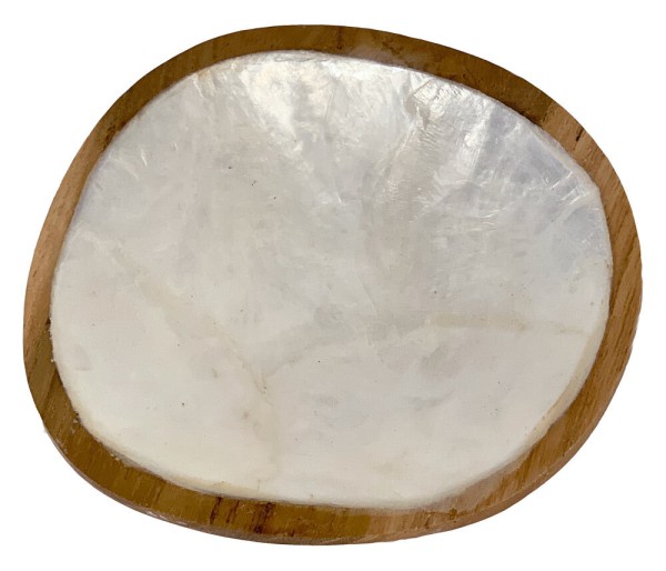 Kleine Schale Holz mit Capiz Muschel für Duftsteine Amber Duftwürfel Natur 8 cm
