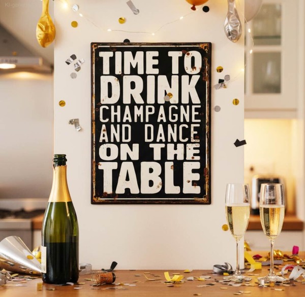 Nostalgie Blechschild "TIME TO DRINK CHAMPAGNE AND..." Dekoschild 33x25cm