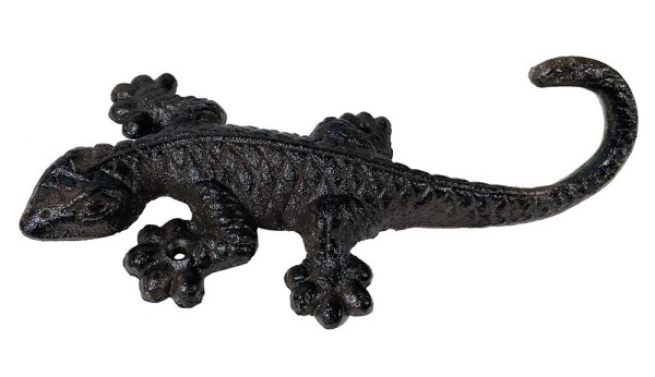 Garderobenhaken Eidechse Echse Gecko Leguan Gusseisen Braun Antik-Stil
