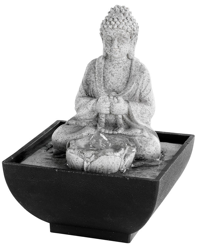Zimmerbrunnen Buddha Lotus Zierbrunnen Dekobrunnen mit Pumpe Feng Shui 17cm