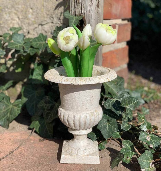 Französische Louvre Vase Amphore Gusseisen Schwer Antik-Stil Weiß 22cm