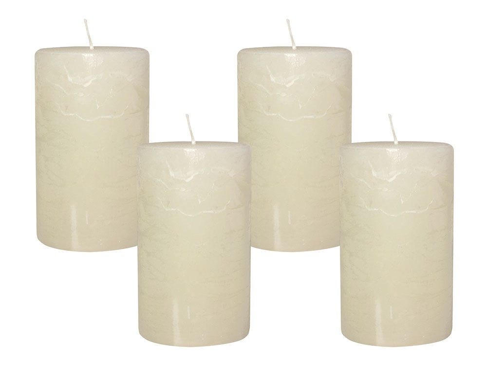 4 Rustic Stumpenkerzen Premium Kerze Creme Weiß 6x10cm – 38 Std Brenndauer