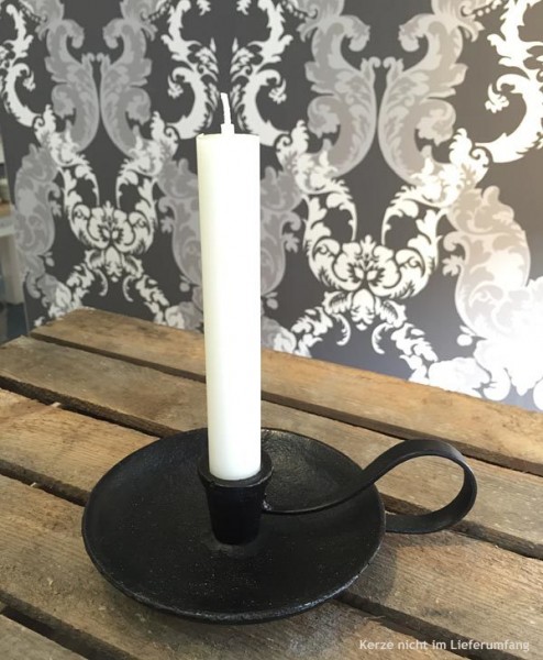 Kerzenhalter mit Henkel Gusseisen Rustikal Kerzenständer Ritter-Stil Schwarz