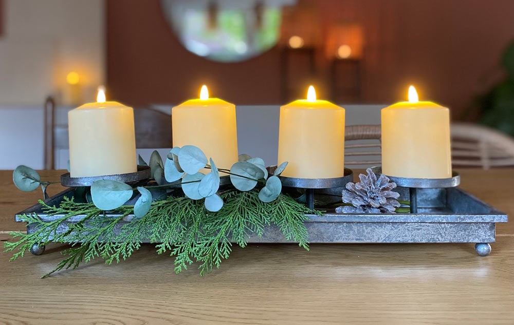 Kerzentablett Silber Metall Rechteckig Adventstablett Adventskranz