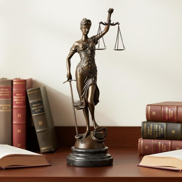 Bronze Skulptur Figur Justitia Göttin der Gerechtigkeit Marmorsockel 41cm